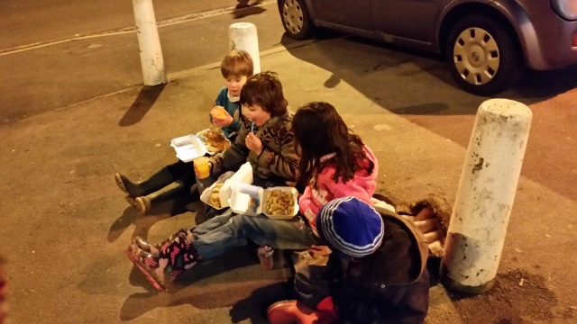 Chipshop Walk, children enjoying take-away chips